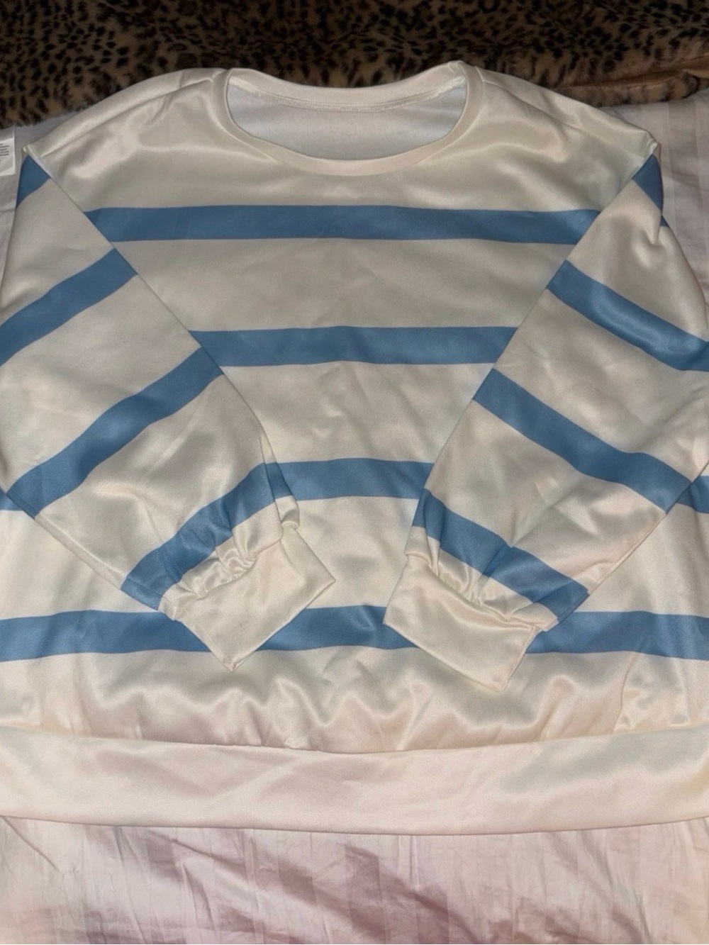 Womens Blue & White Striped Long Sleeve Top